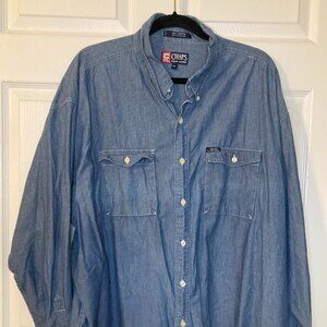 Chaps Ralph Lauren Men's Blue Button Up Shirt - 2 Chest Pockets -Size XXL